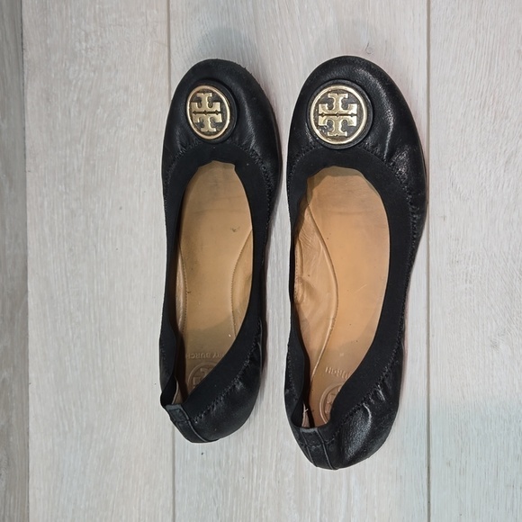 Tory Burch Logo Leather Ballet Flats slip on shoes sz 7M - Picture 2 of 16